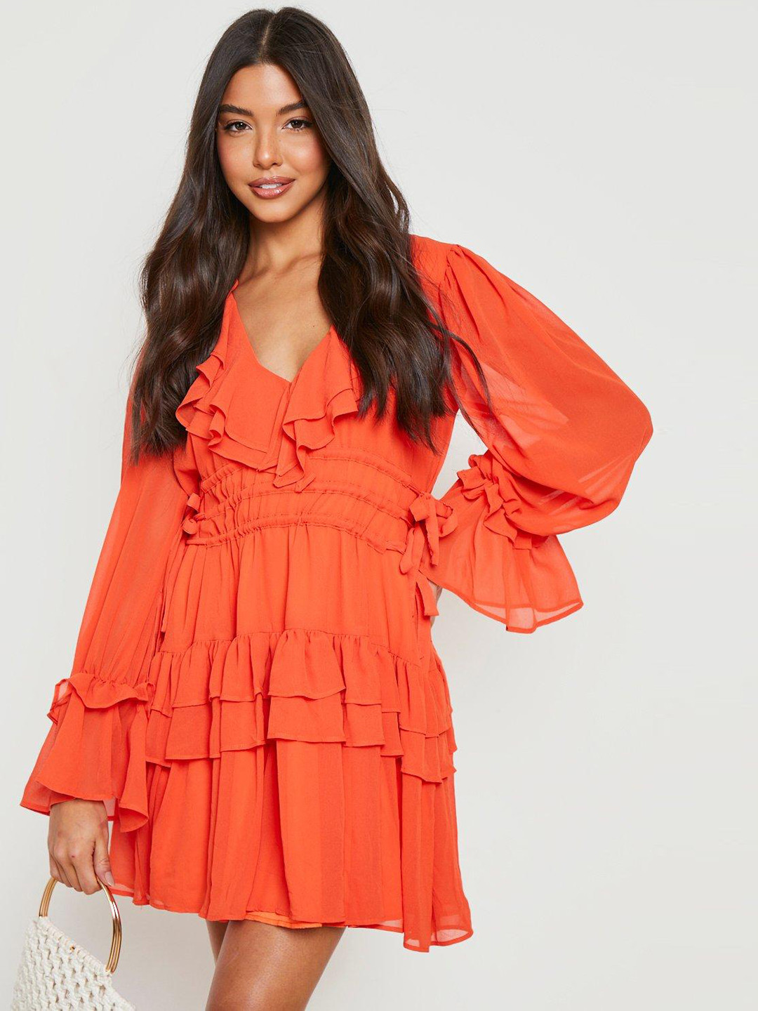 

Boohoo Ruffled A-Line Mini Dress, Orange