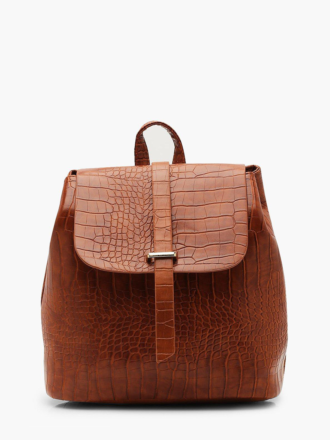 

Boohoo Women Croc Textured Backpack - 10 L, Brown