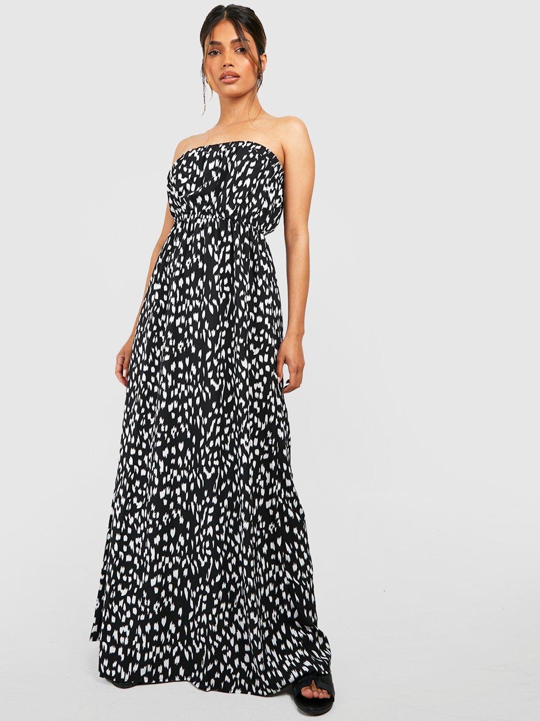 

Boohoo Abstract Print Off-Shoulder Maxi Dress, Black