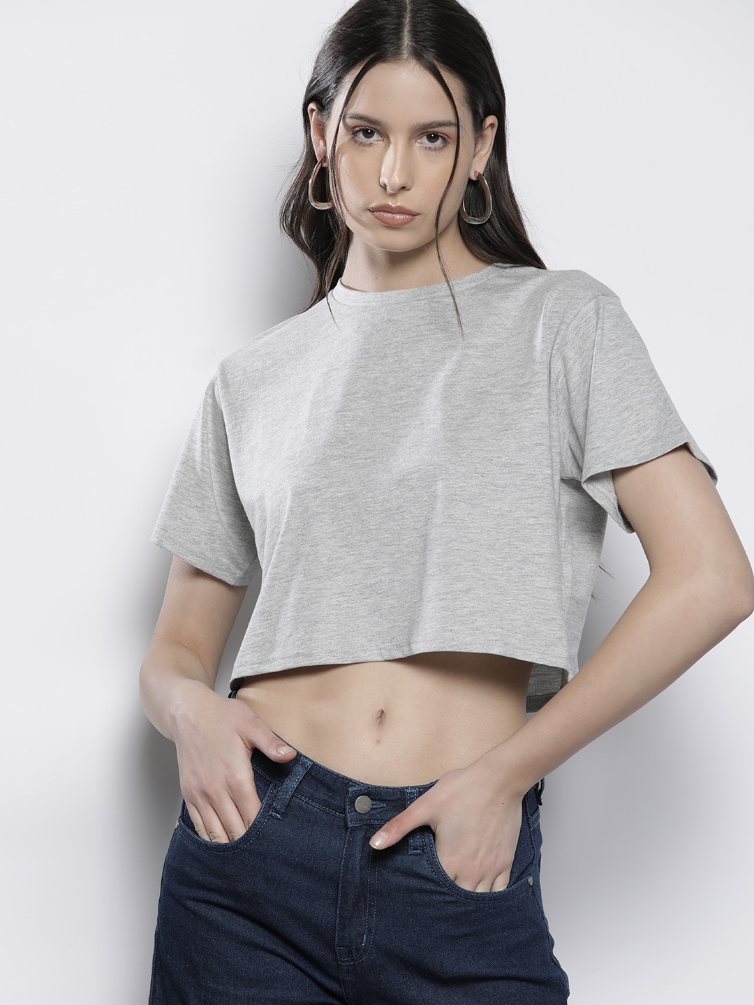 

Boohoo Boxy Fit Crop T-shirt, Grey melange