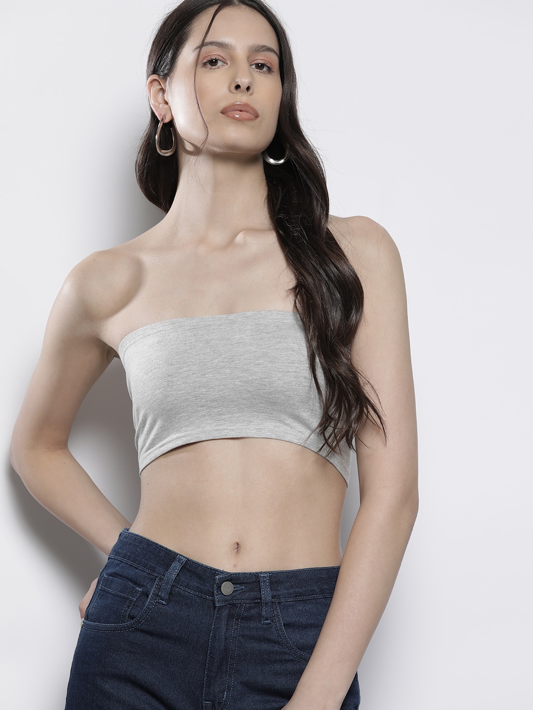 

Boohoo Strapless Tube Crop Top, Grey melange