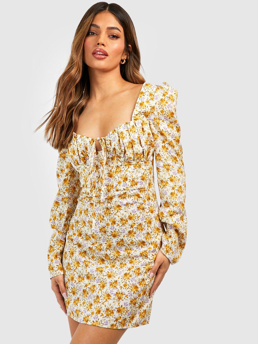 

Boohoo Floral Print Sheath Mini Dress, Cream