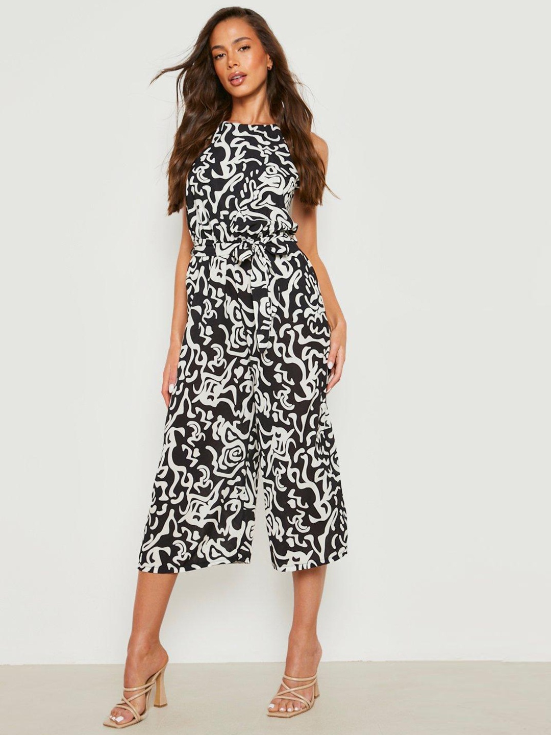 

Boohoo Abstract Printed Culotte Jumpsuit, Black