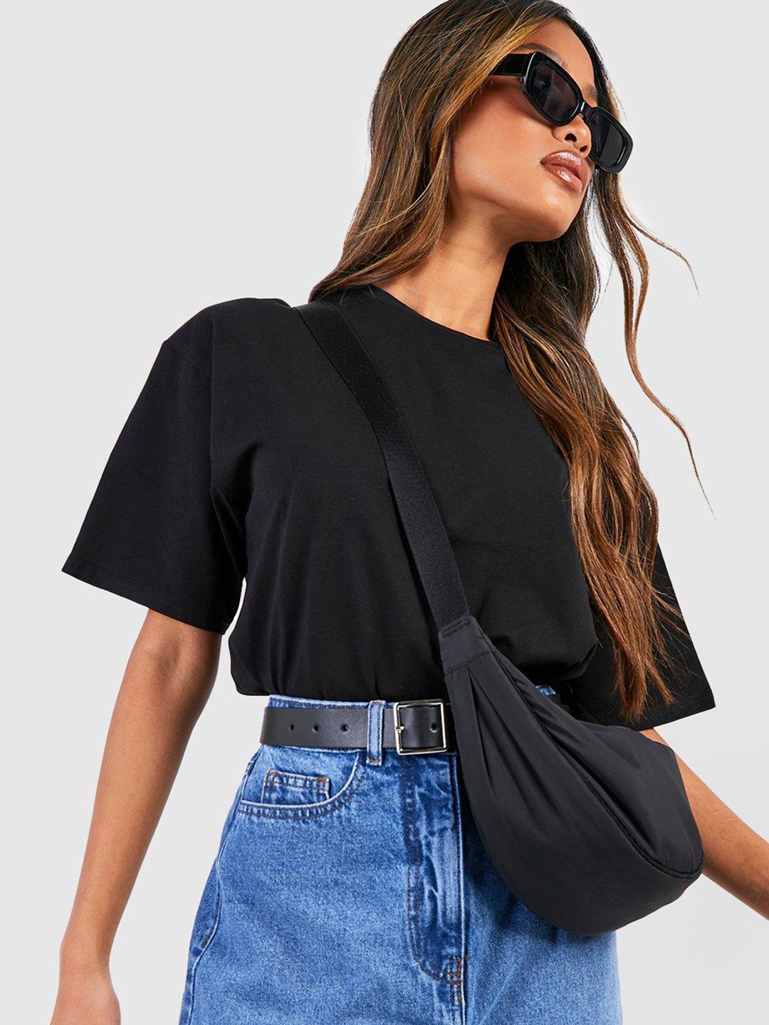 

Boohoo Drop-Shoulder Sleeves Pure Cotton T-shirt, Black