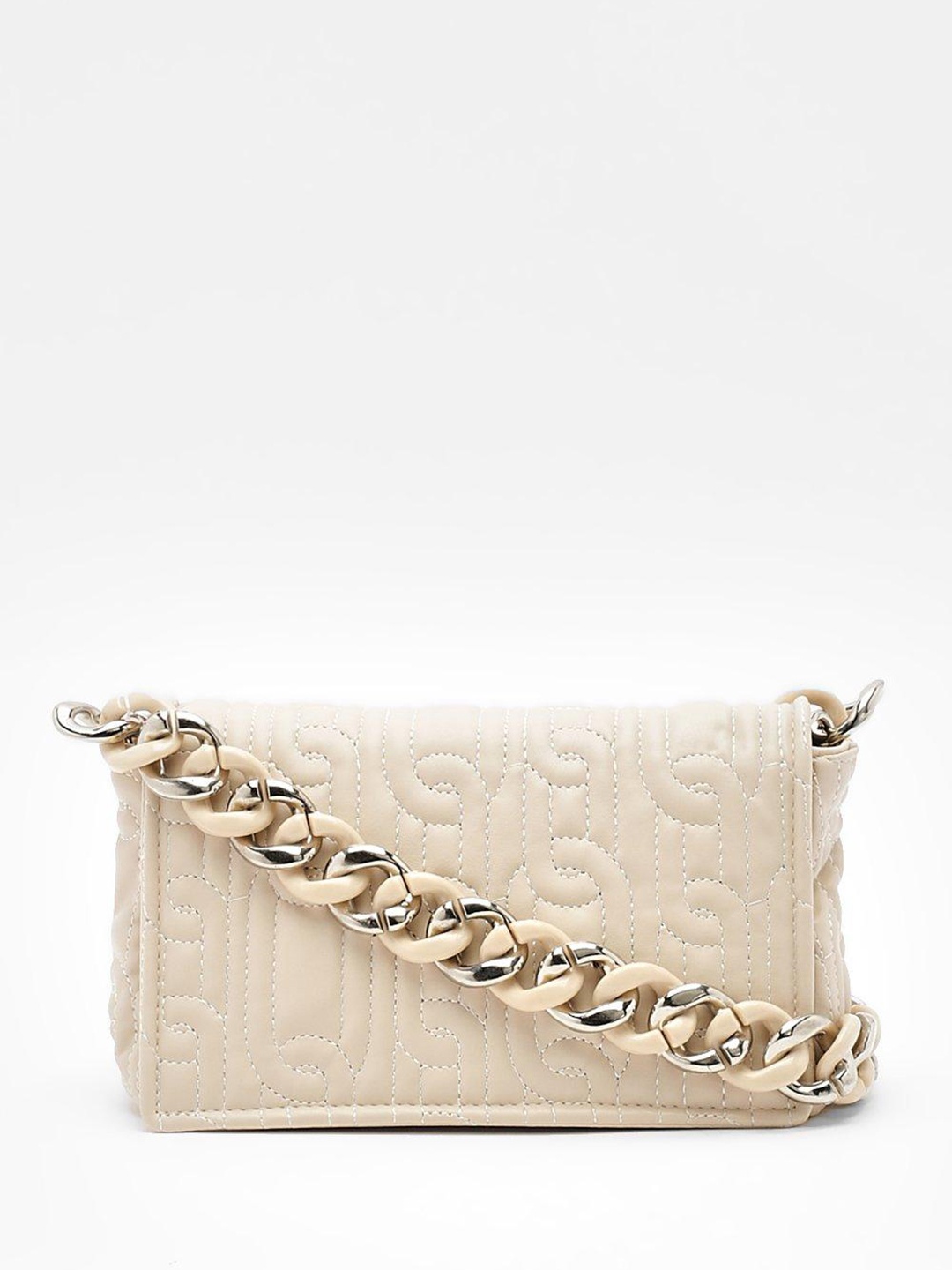 

Boohoo Women Quilted Textured Structured Shoulder Bag, Beige