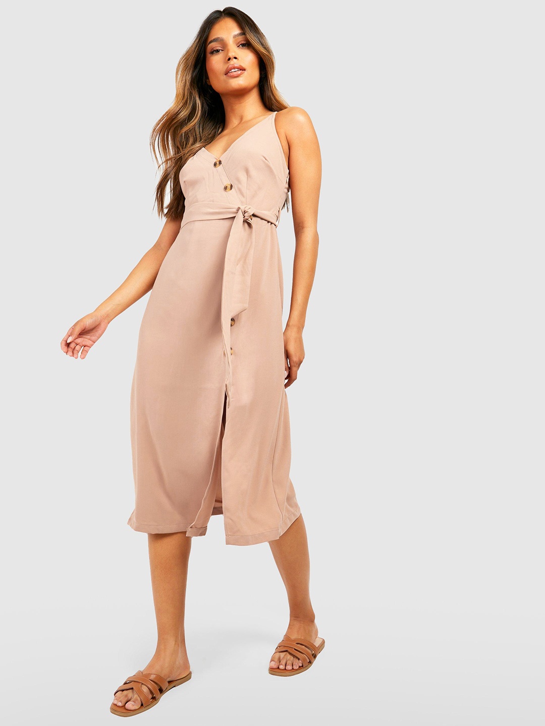 

Boohoo Wrap Midi Dress, Pink