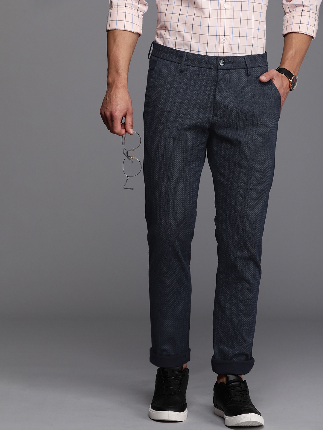 

Allen Solly Men Mid-Rise Slim Fit Trousers, Navy blue