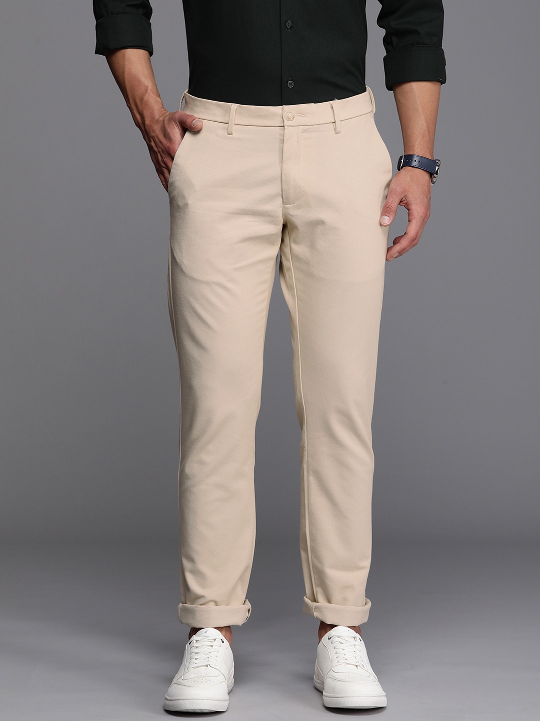 

Allen Solly Men Textured Smart Slim Fit Smart Casual Trousers, Beige