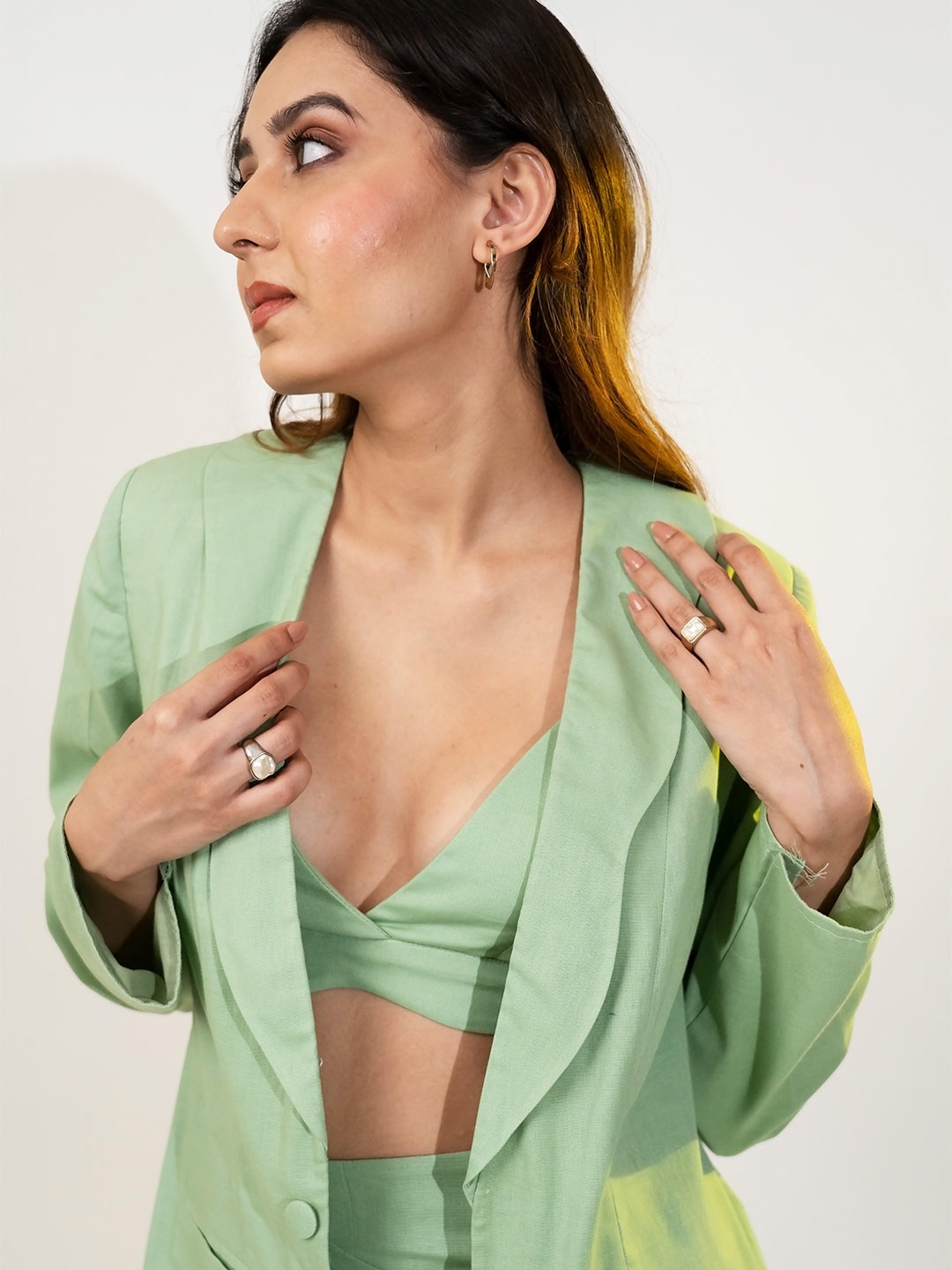 

POPPI Bralette Shoulder Strap Modal Crop Top, Green