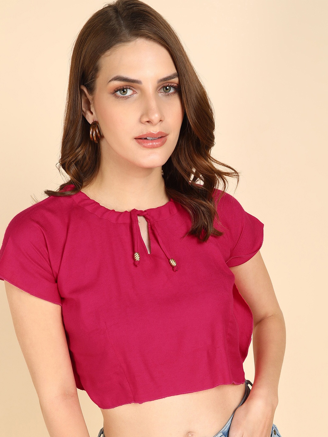 

Me Craft Tie-Up Neck Crop Top, Pink