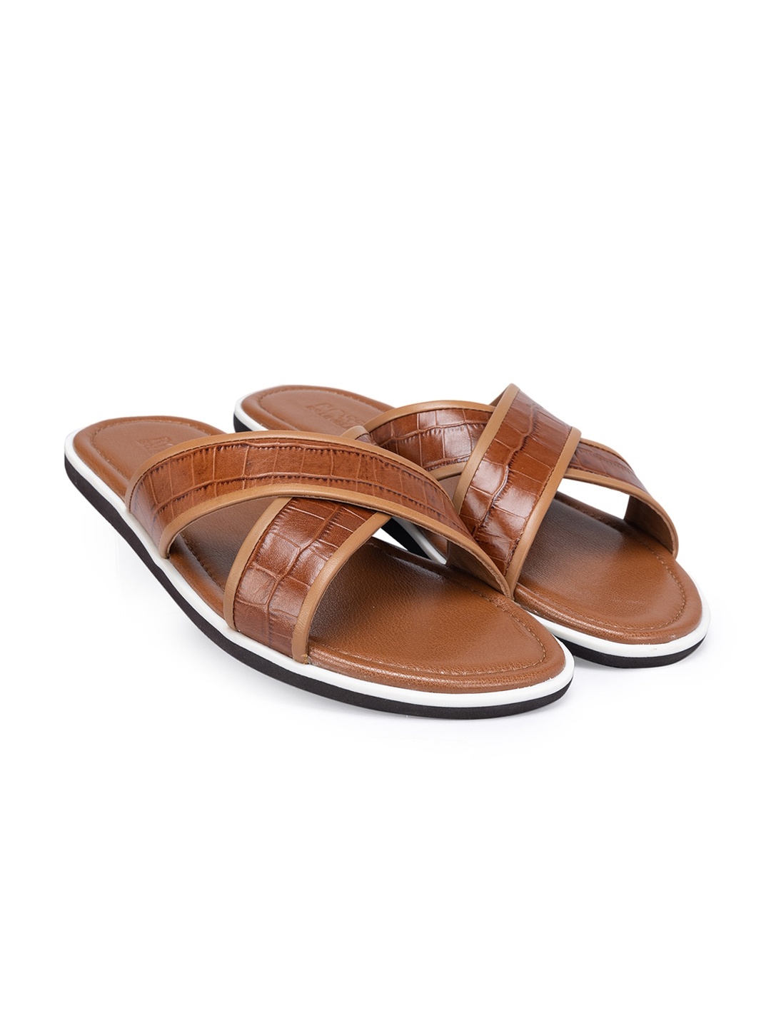 

ROSSO BRUNELLO Men Textured Leather Comfort Sandals, Tan