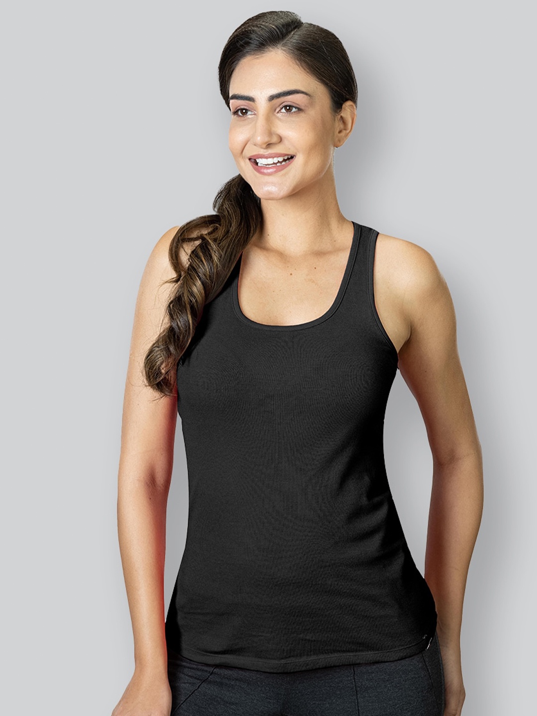 

LYRA Cotton Scoop Neck Tank Top, Black