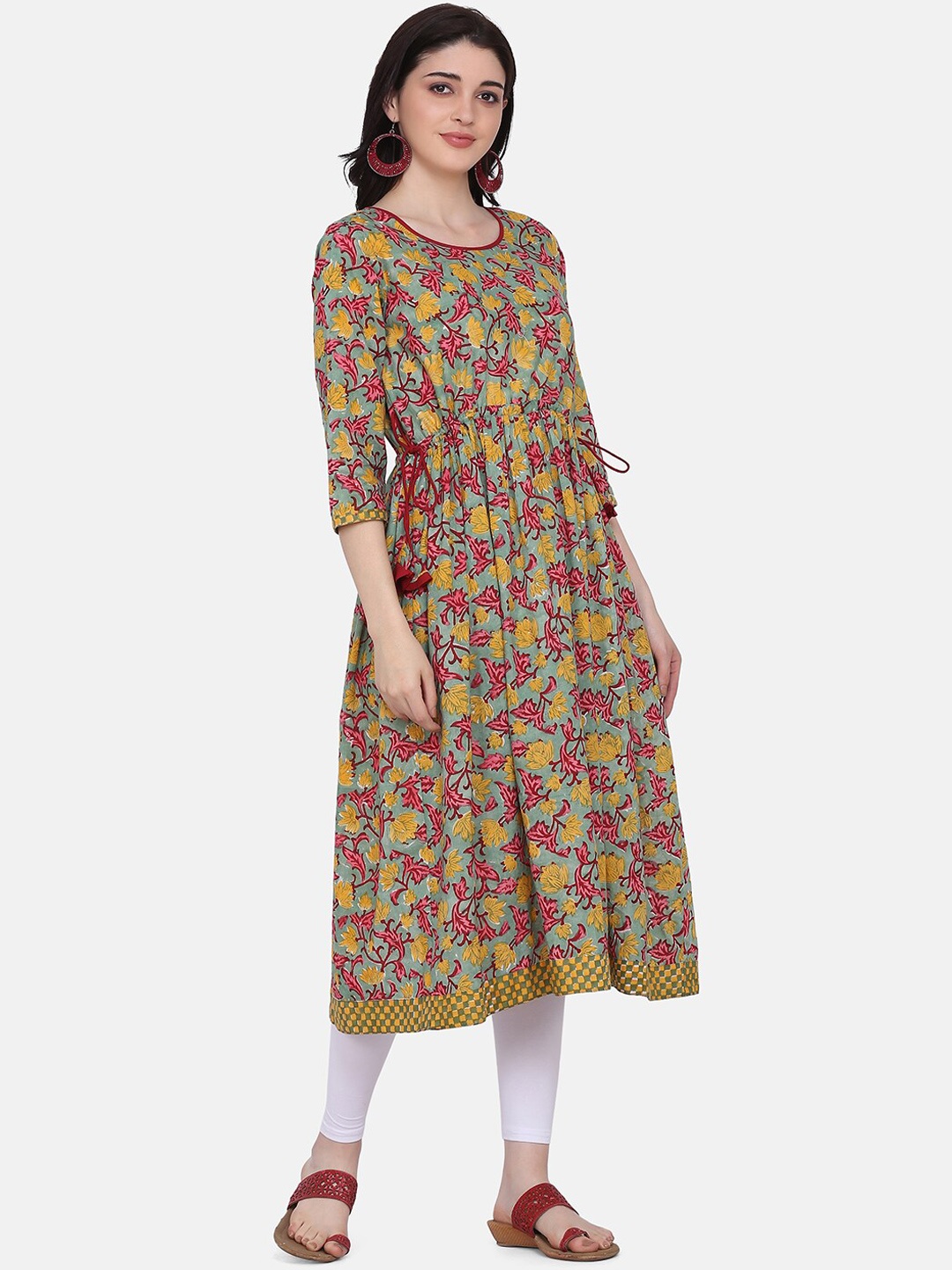 

Saanjh Women Ethnic Motifs Printed Cotton Anarkali Kurta, Sea green