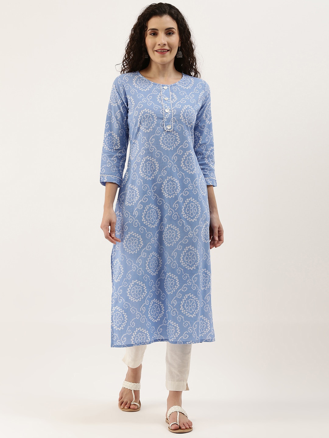 

Saanjh Blue Bandhani Printed Pure Cotton Kurta