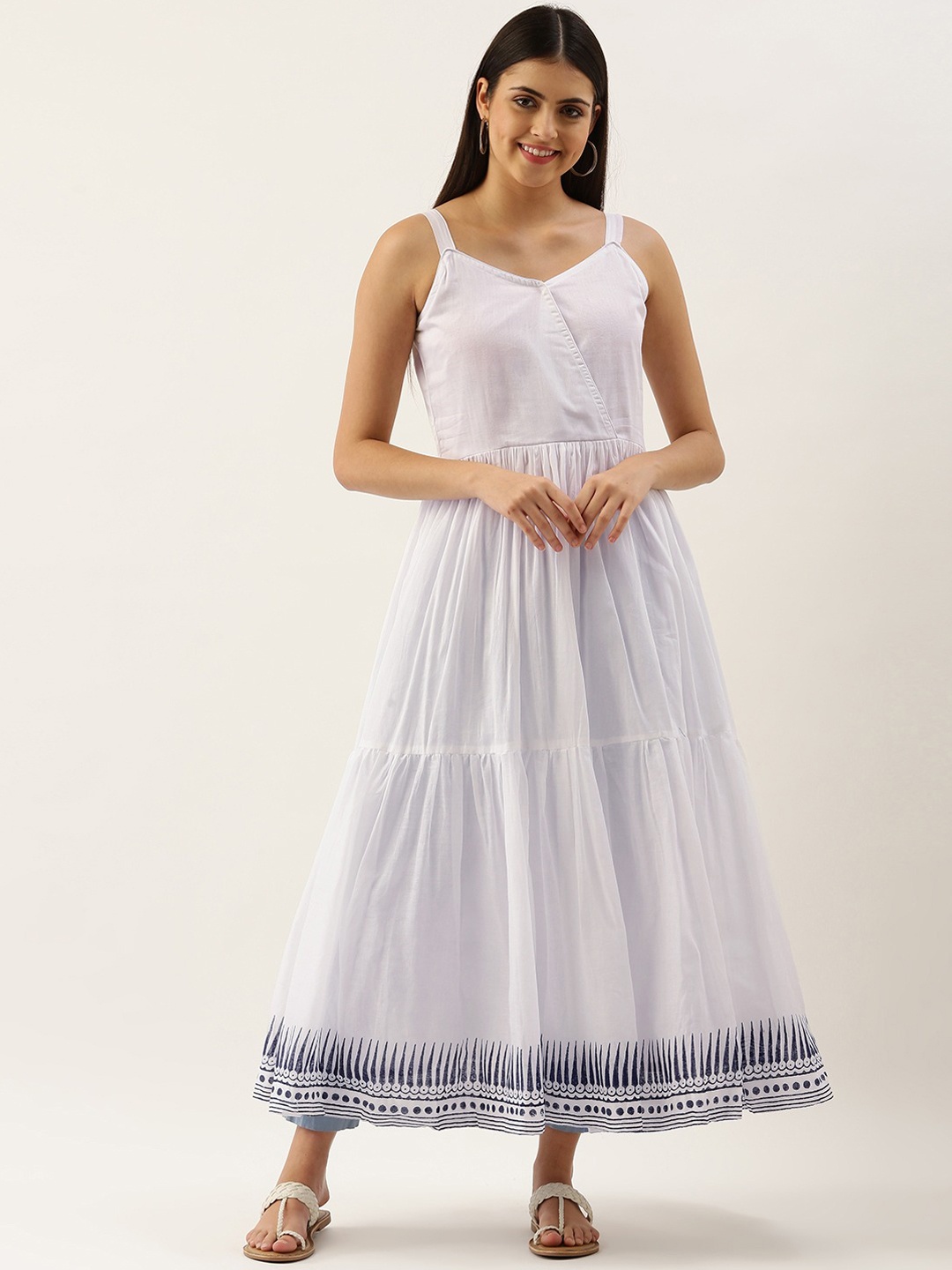 

Saanjh Shoulder Straps Fit & Flare Maxi Dress, Off white