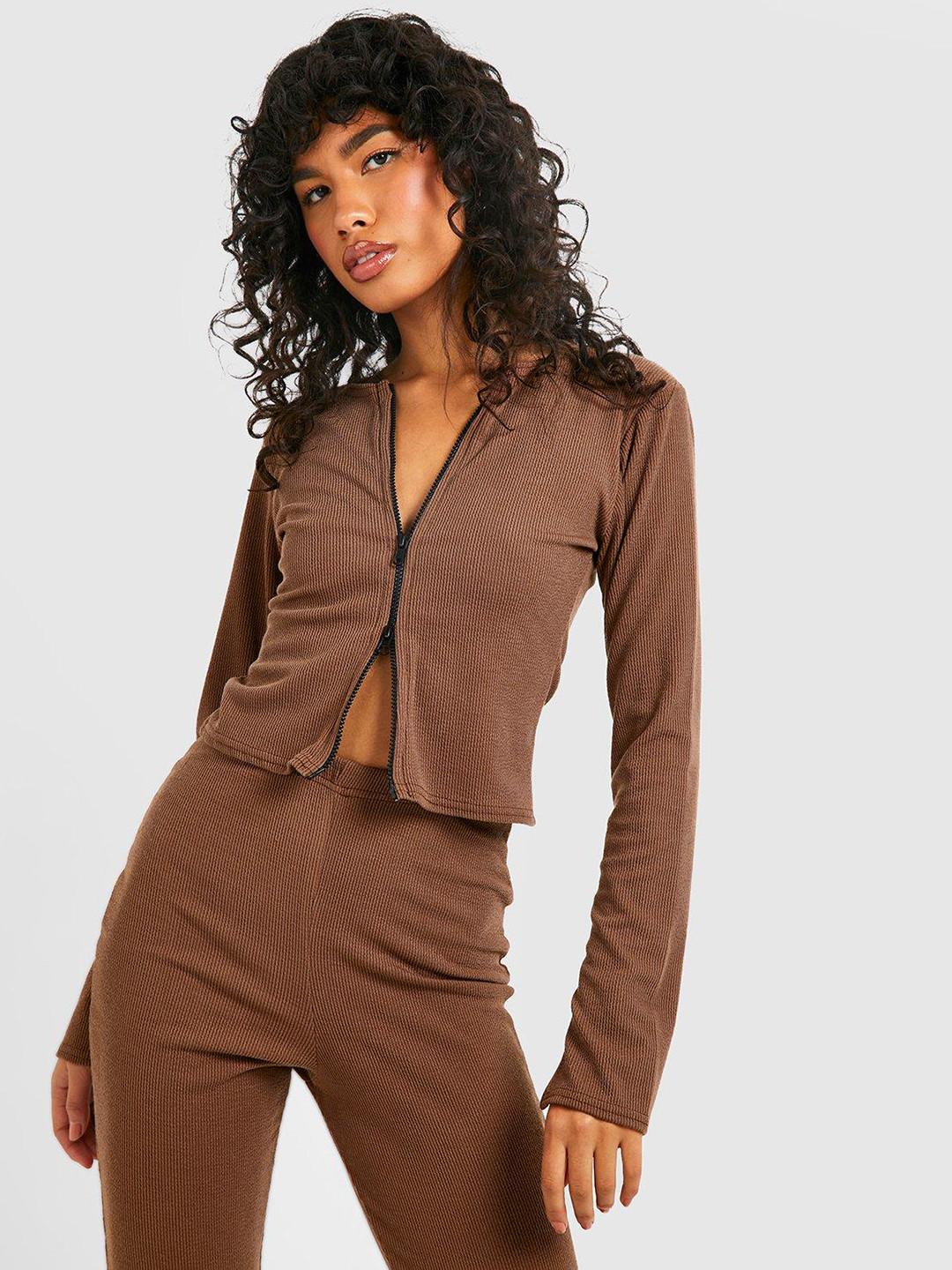 

Boohoo Women Ribbed Co-Ords Set, Brown