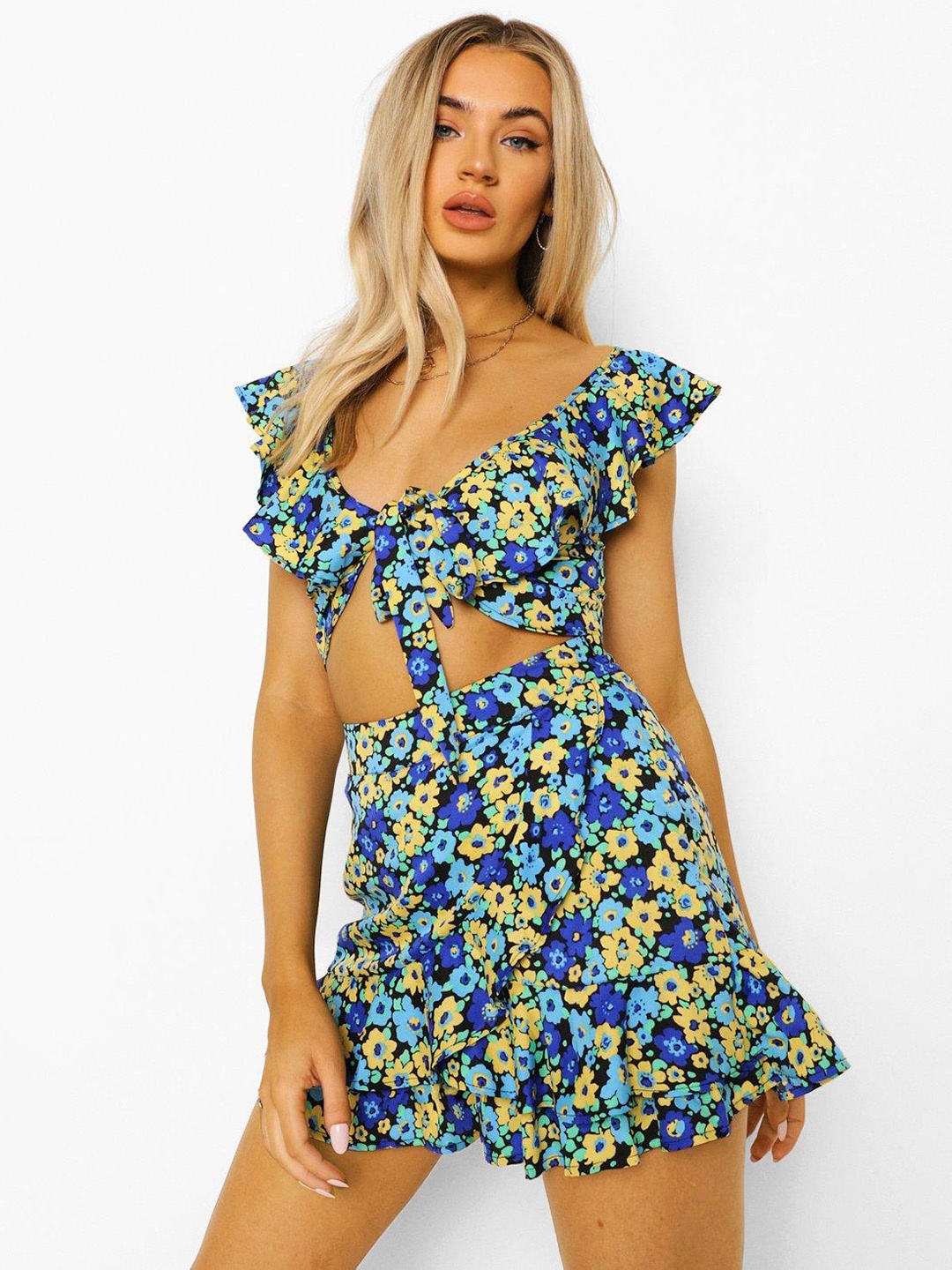 

Boohoo Floral Printed Co-Ord, Blue