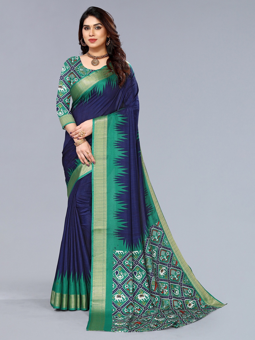 

Winza Designer Ethnic Motif Zari Silk Blend Mysore Silk Saree With Blouse Piece, Navy blue