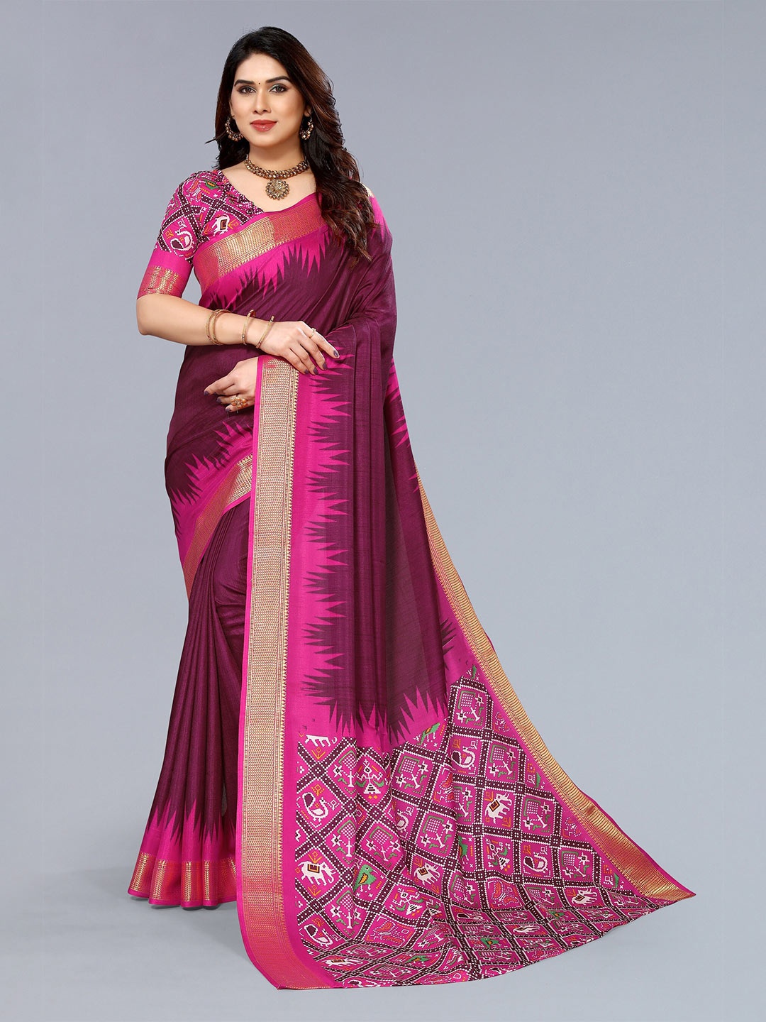 

Winza Designer Ethnic Motif Zari Silk Blend Mysore Silk Saree With Blouse Piece, Magenta