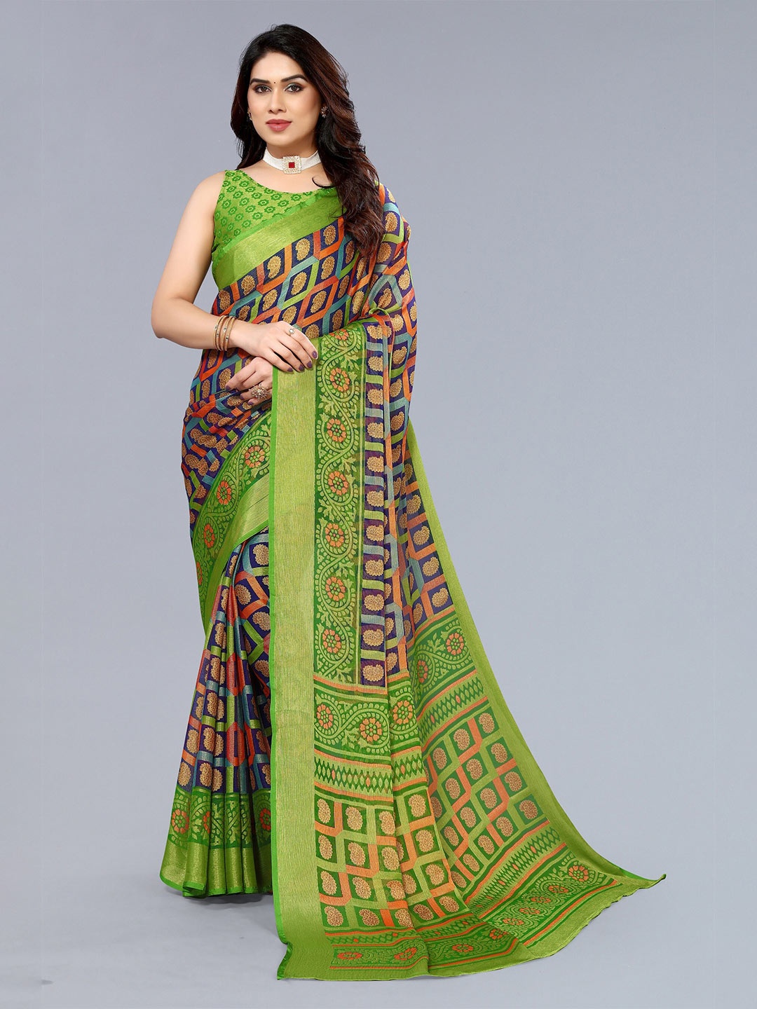 

Winza Designer Paisley Zari Poly Chiffon Dharmavaram Saree, Green