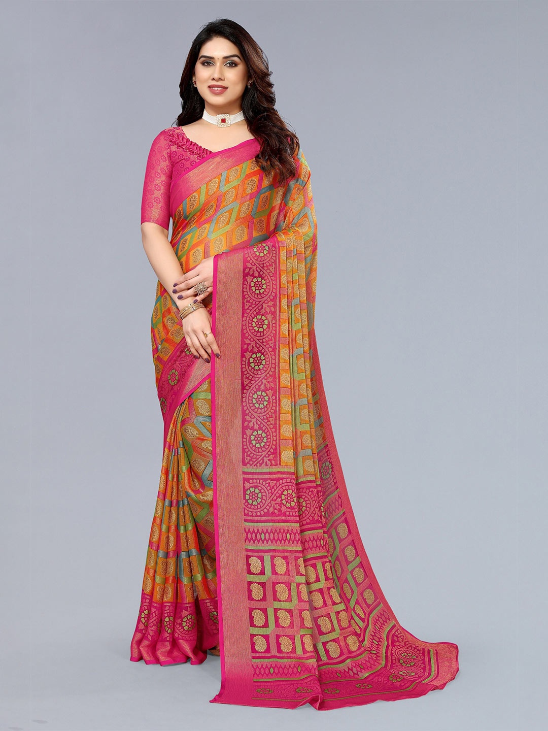

Winza Designer Paisley Zari Poly Chiffon Dharmavaram Saree, Mustard