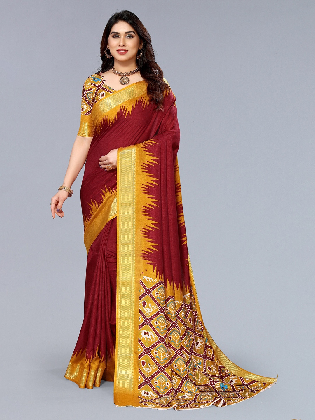 

Winza Designer Ethnic Motif Zari Silk Blend Mysore Silk Saree With Blouse Piece, Maroon