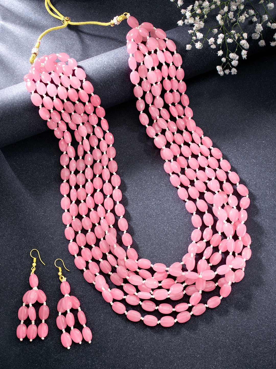 

Peora Gold-Plated Artificial Beads Layered Jewellery Set, Pink