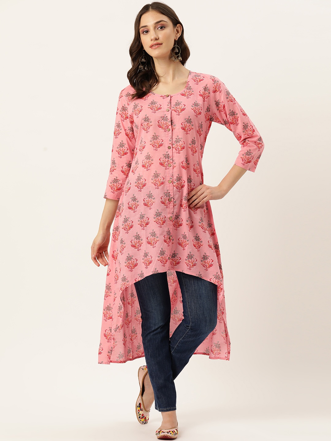 

Molcha Women Floral Printed Cotton Kurta, Pink