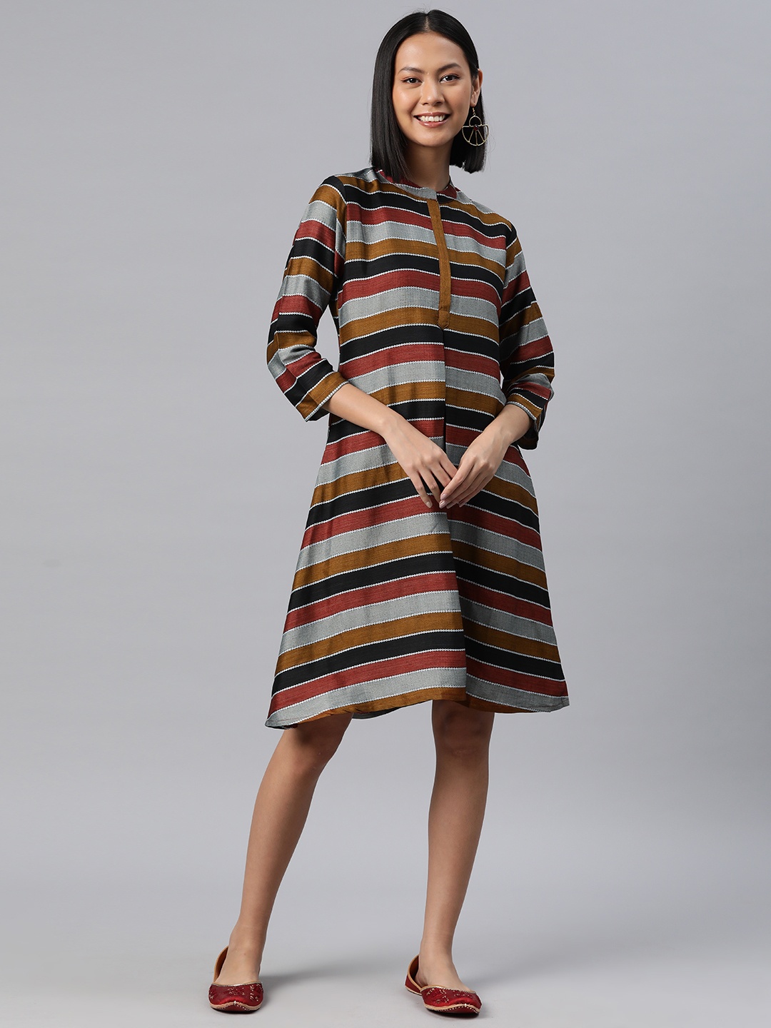 

RAJGRANTH Striped A-Line Dress, Multi