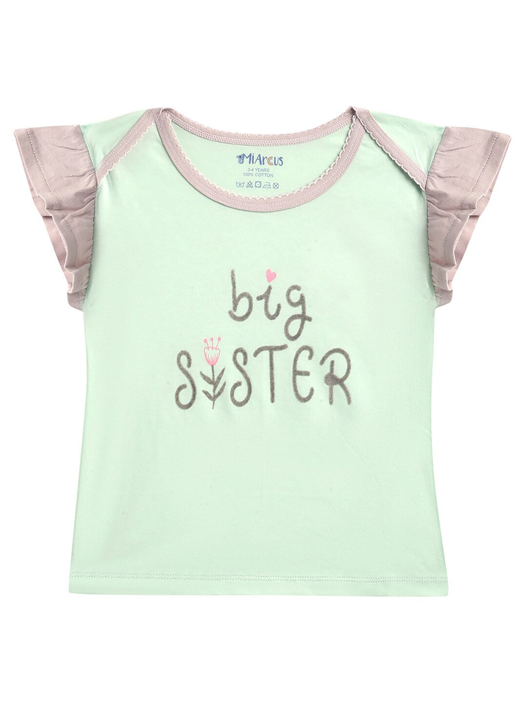 

MiArcus Girls Print Flutter Sleeve Cotton Top, Green