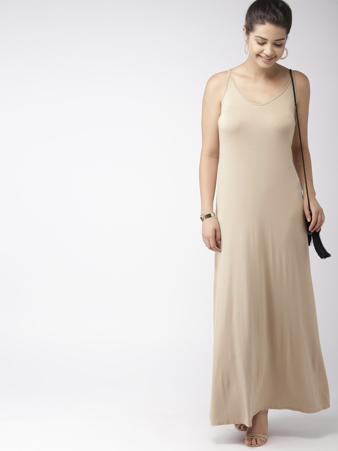 

FOREVER 21 Women Beige Solid Maxi Dress