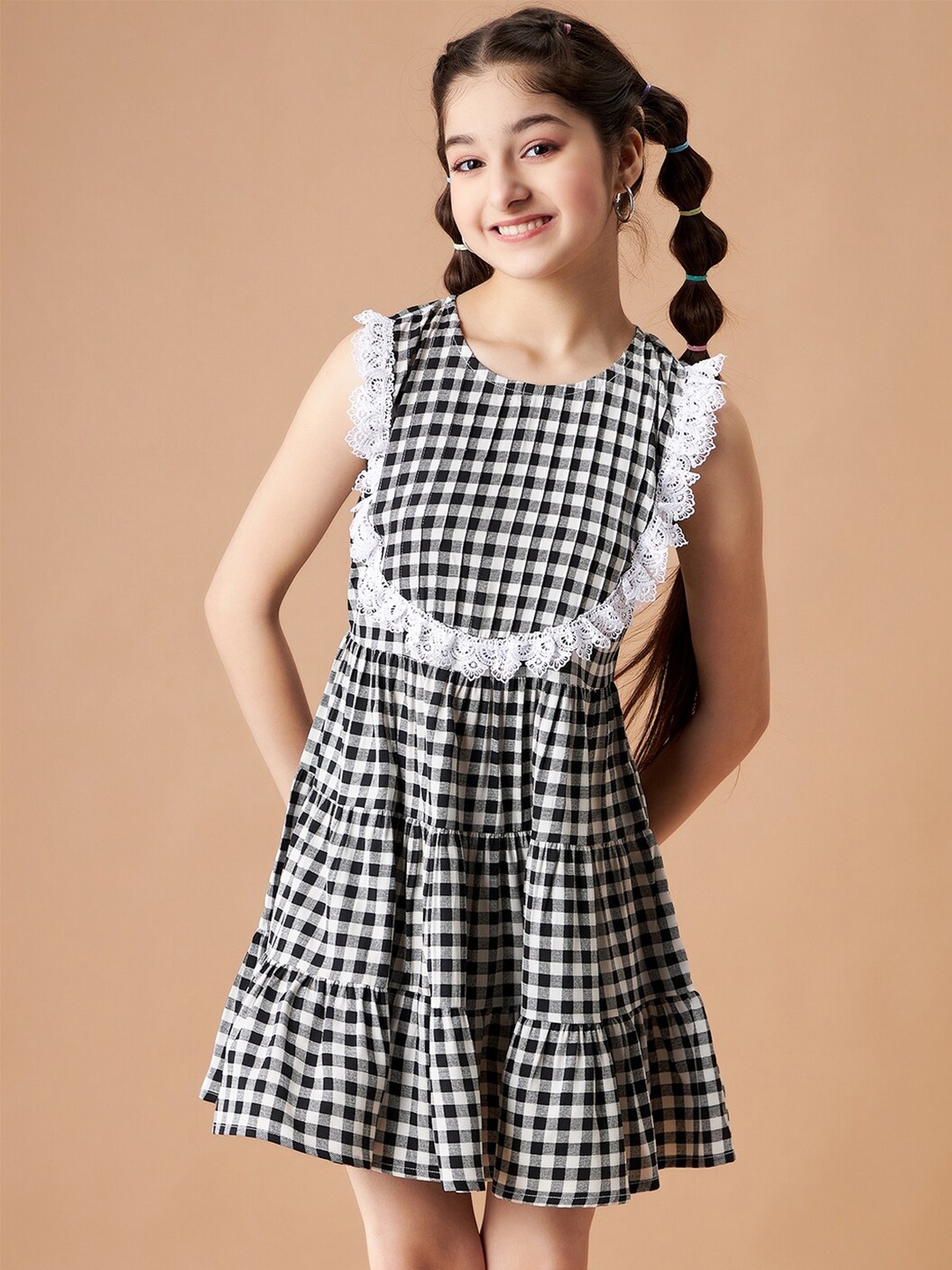 

Cherry & Jerry Sleeveless Checked Crepe Fit & Flare Dress, Black