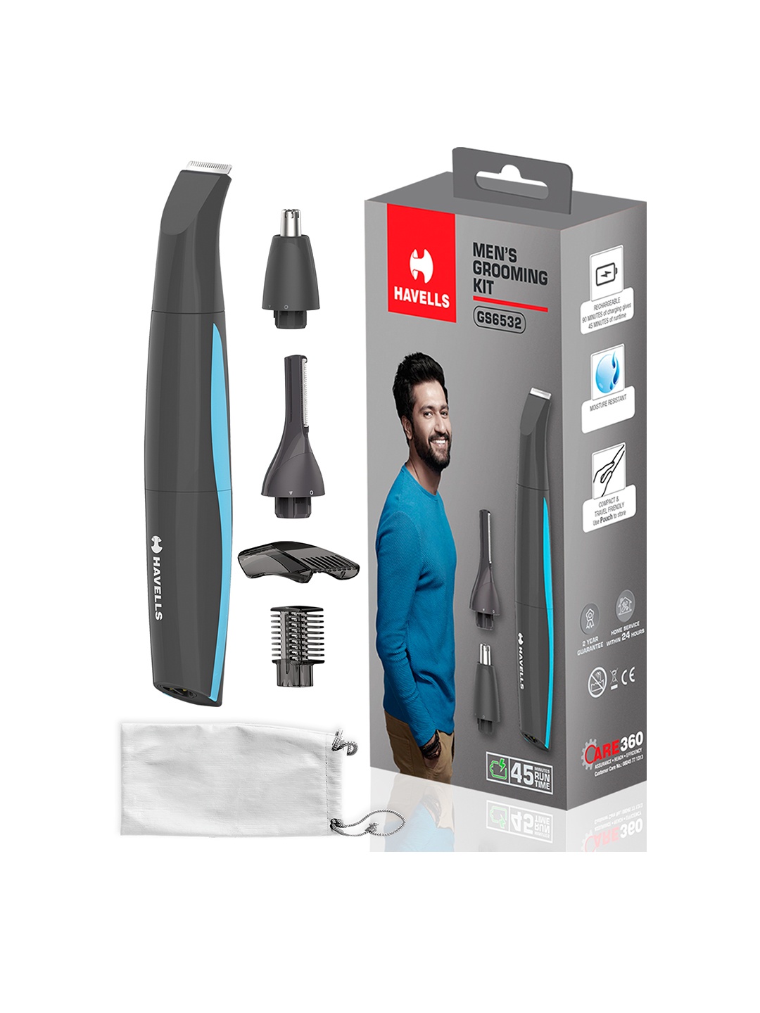 

Havells GS6532 5-in-1 Trimmers with with Protective Combs & Pouch - Black