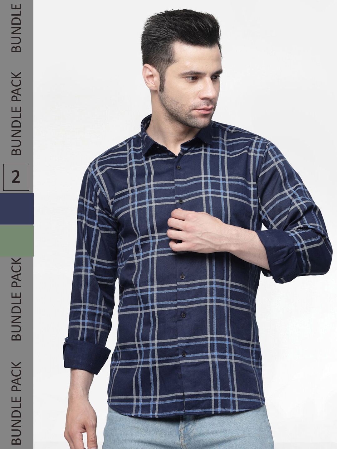

allan peter Pack Of 2 Printed Cotton Casual Shirt, Navy blue