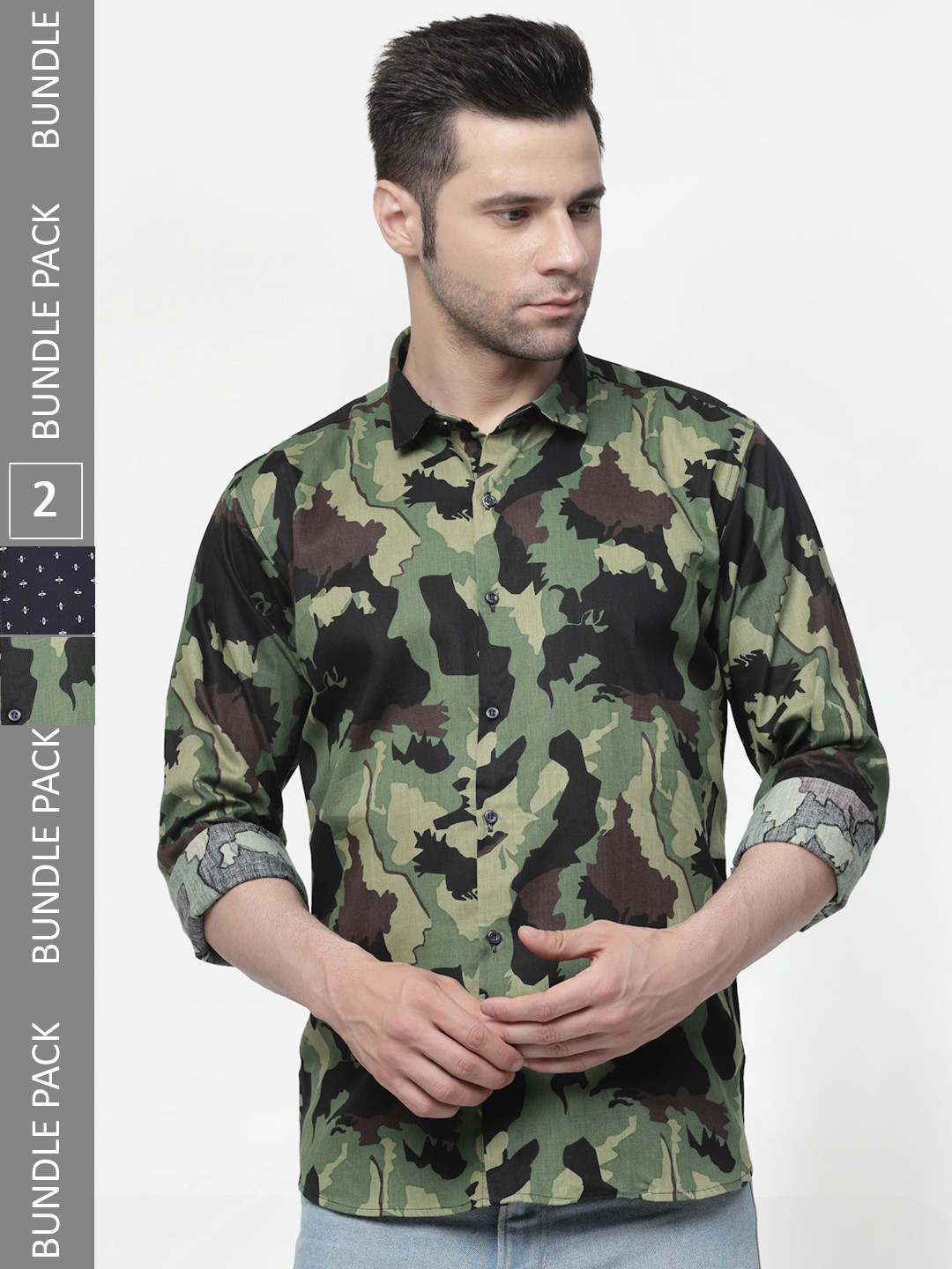

allan peter Pack Of 2 Printed Cotton Casual Shirt, Green