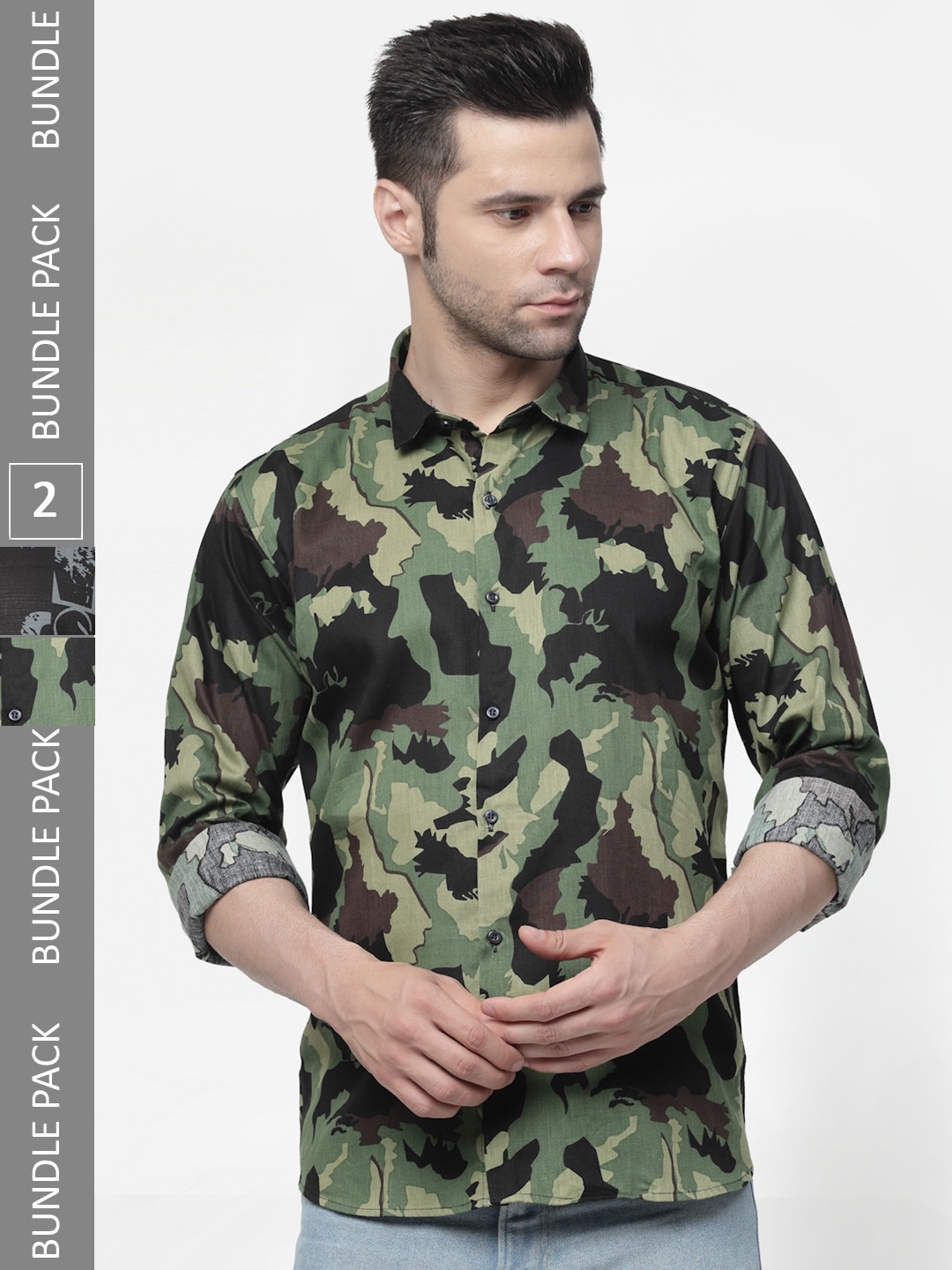 

allan peter Pack Of 2 Printed Cotton Casual Shirt, Green
