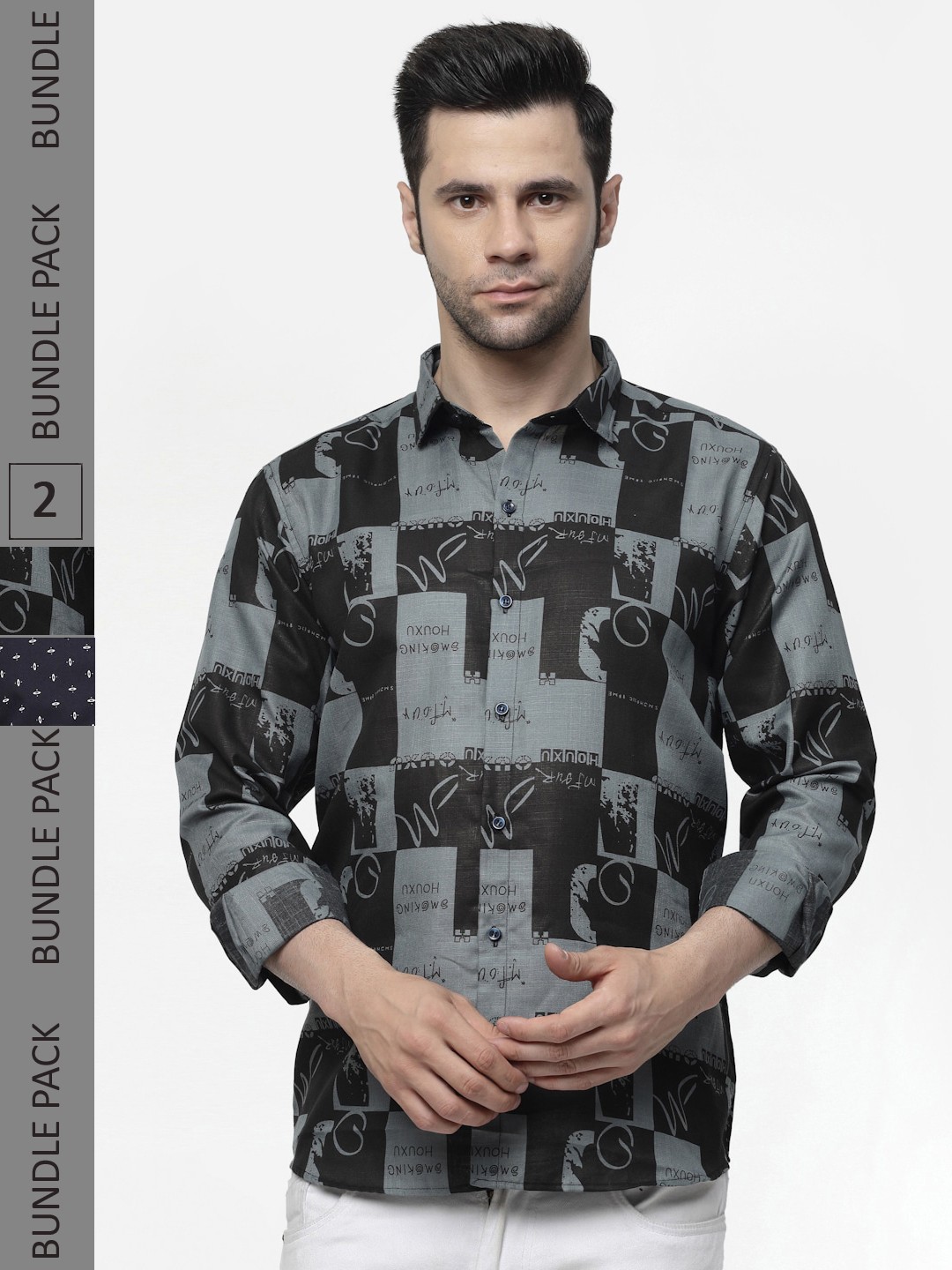 

allan peter Pack Of 2 Printed Cotton Casual Shirt, Black