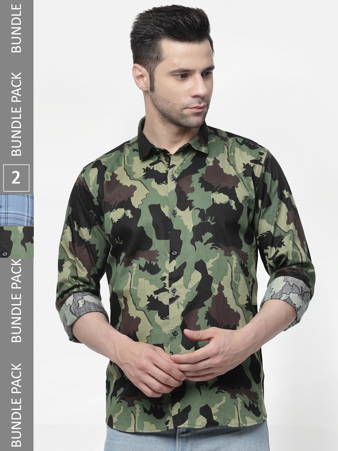 

allan peter Pack Of 2 Printed Cotton Casual Shirt, Green