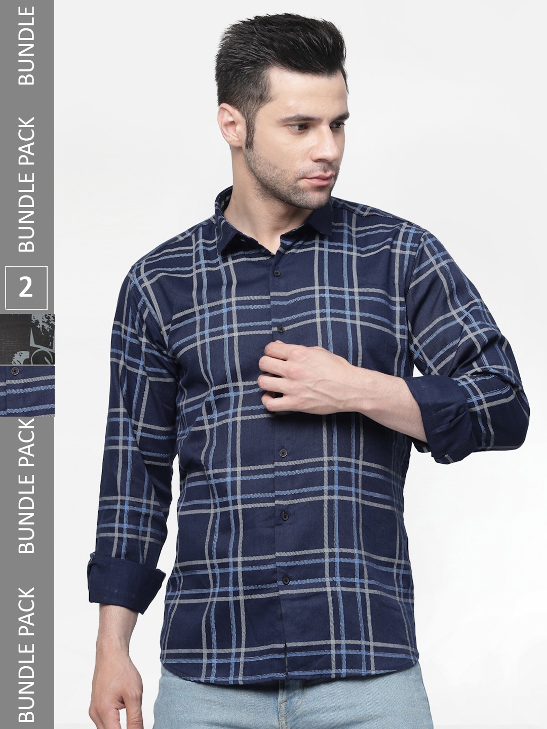 

allan peter Pack Of 2 Printed Cotton Casual Shirt, Navy blue
