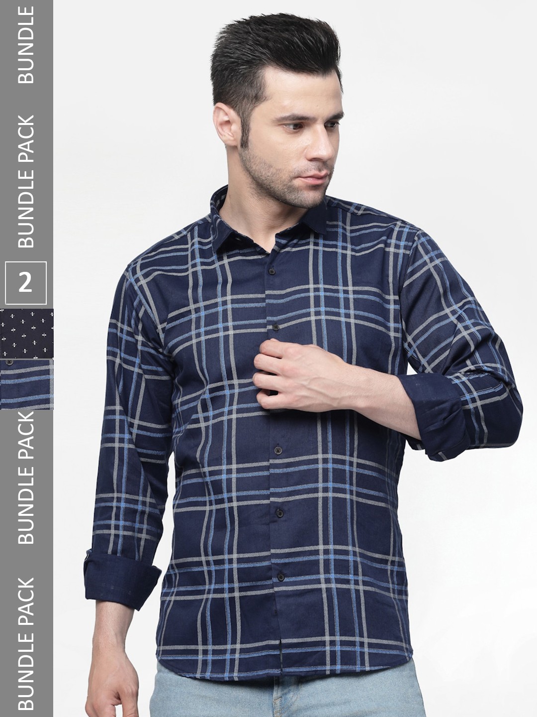 

allan peter Pack Of 2 Printed Cotton Casual Shirt, Navy blue