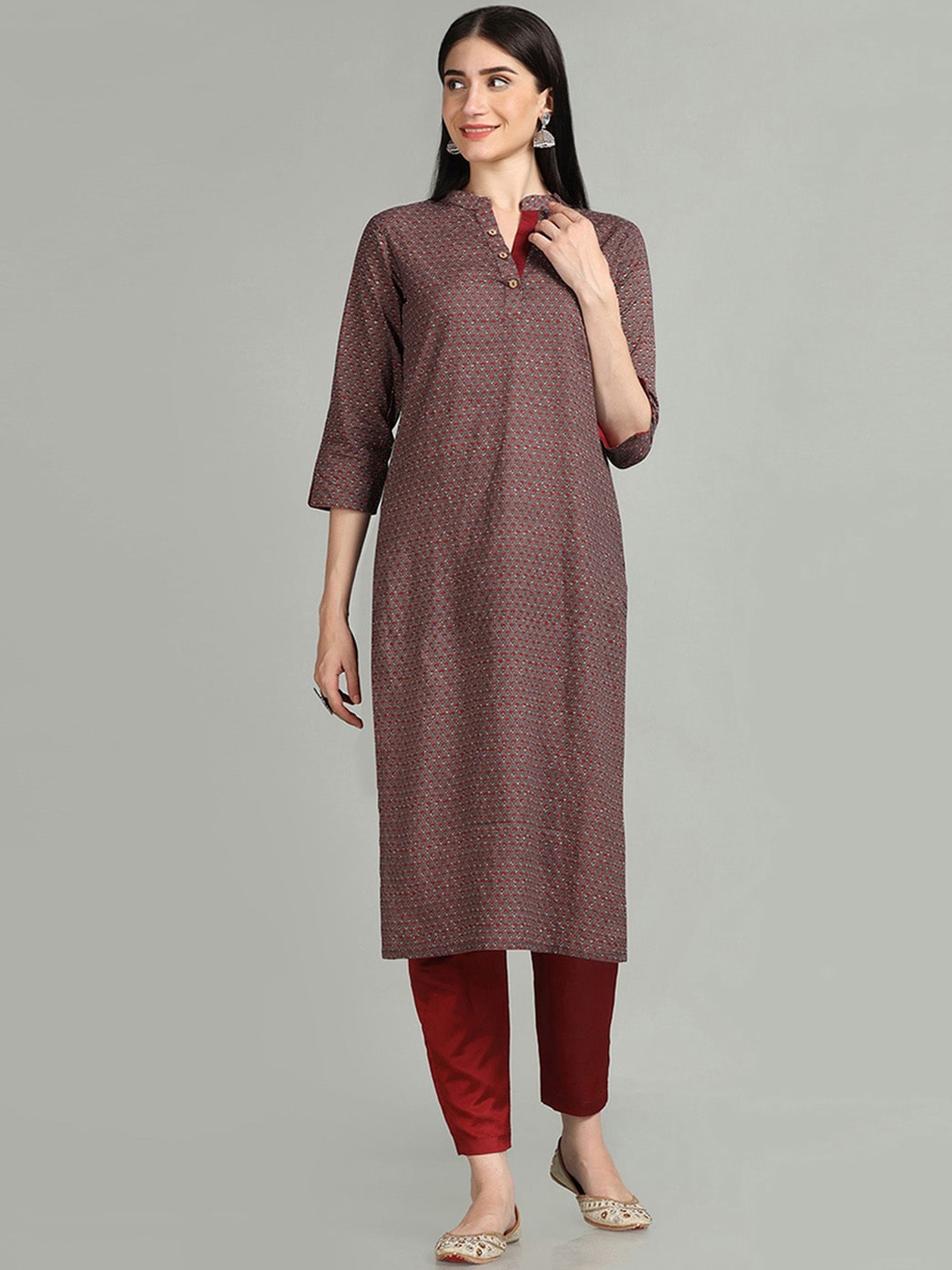 

KALINI Floral Printed Pure Cotton Straight Kurta, Taupe