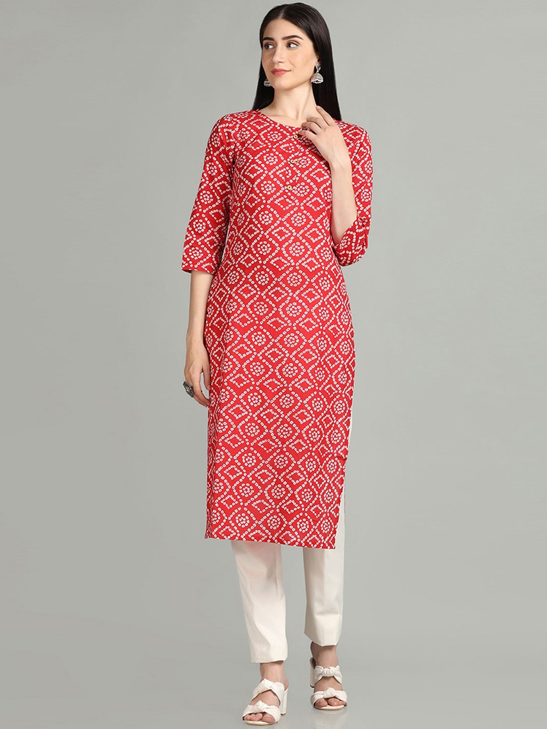 

KALINI Bandini Printed Pure Cotton Straight Kurta, Red