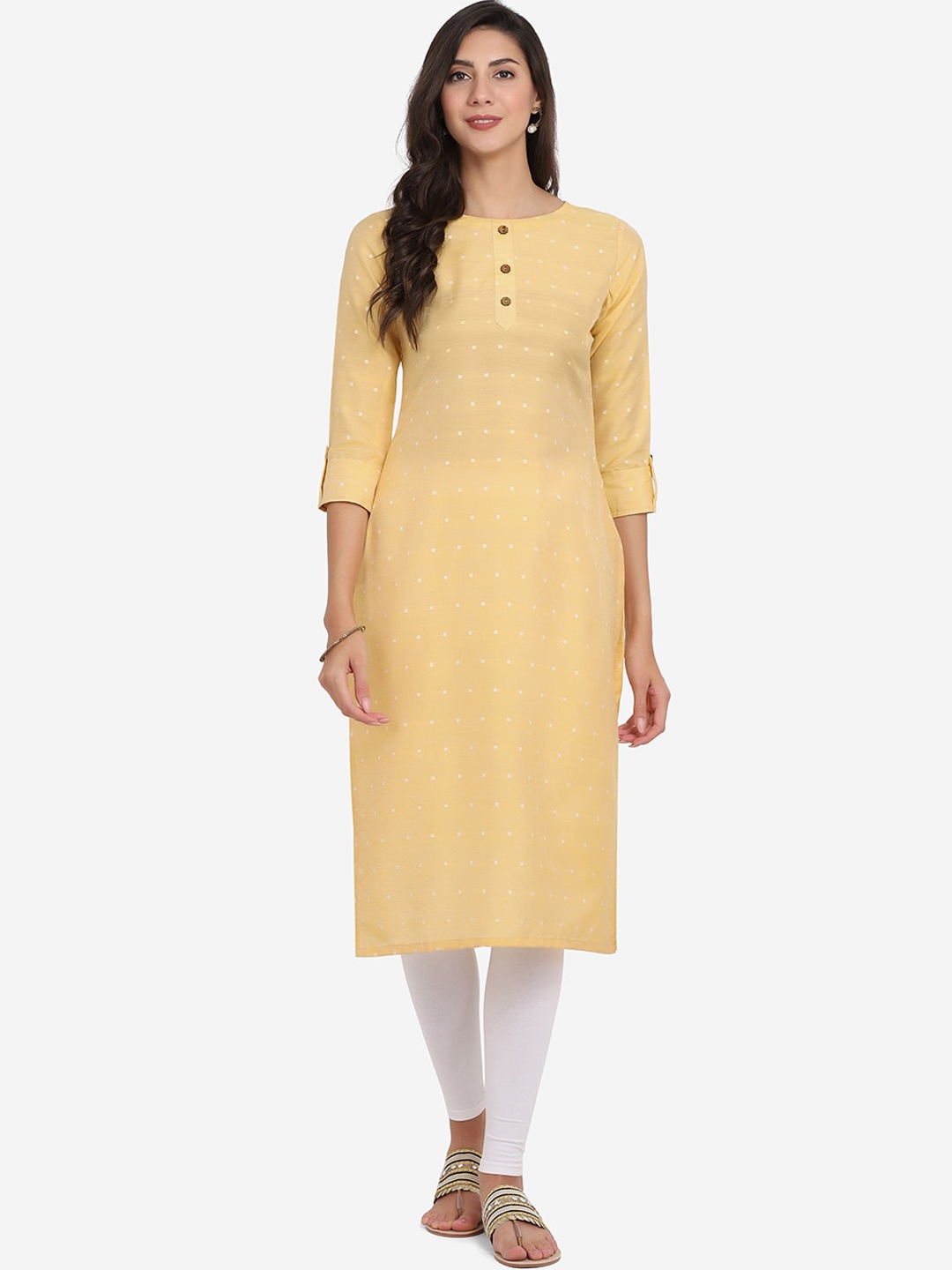 

KALINI Geometric Woven Design Kurta, Yellow