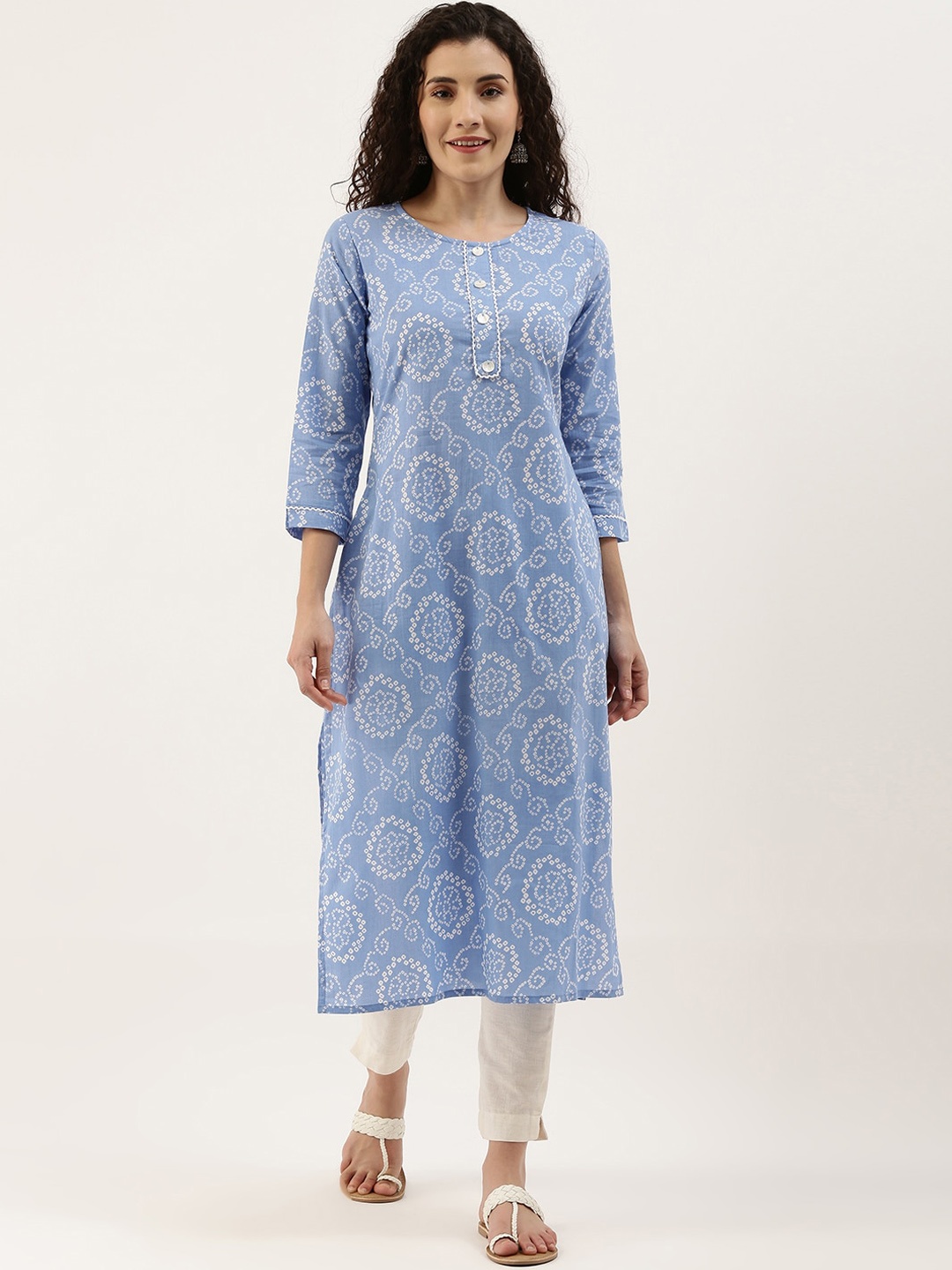 

KALINI Ethnic Motifs Printed Pure Cotton Kurta, Blue