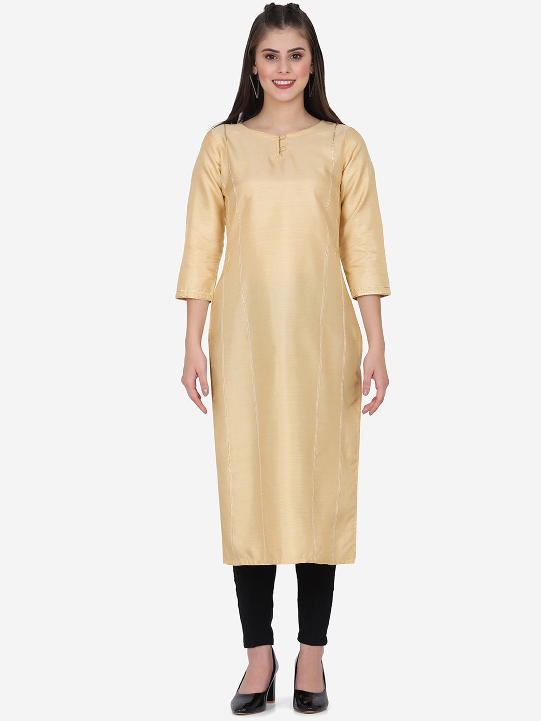 

KALINI Keyhole Neck Straight Kurta, Cream