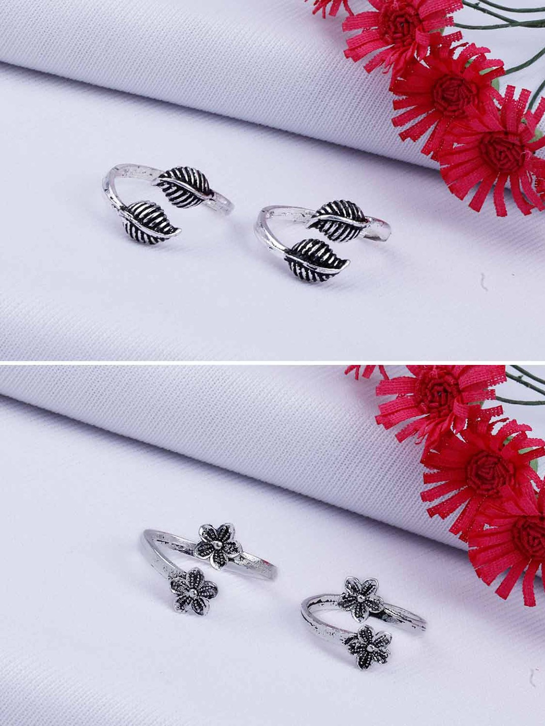 

Silver Shine Set Of 2 Silver-Plated Textured Toe Rings
