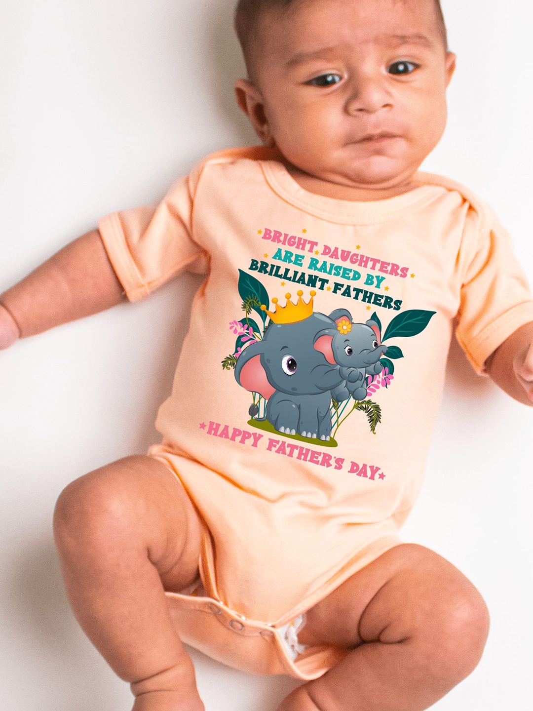 

KNITROOT Infants Printed Cotton Bodysuit, Peach