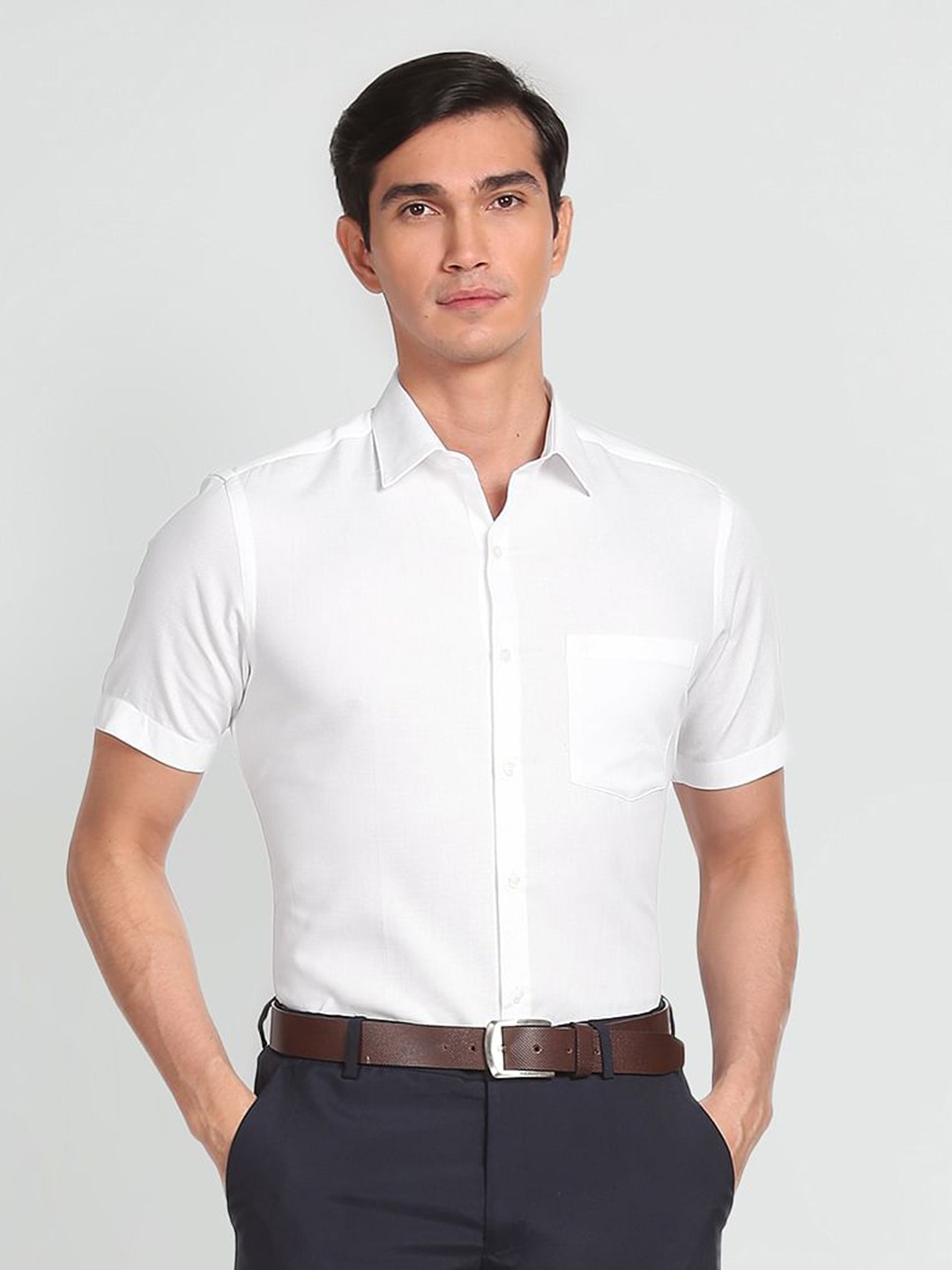 

Arrow Self Design Cutaway Collar Pure Cotton Formal Shirt, White