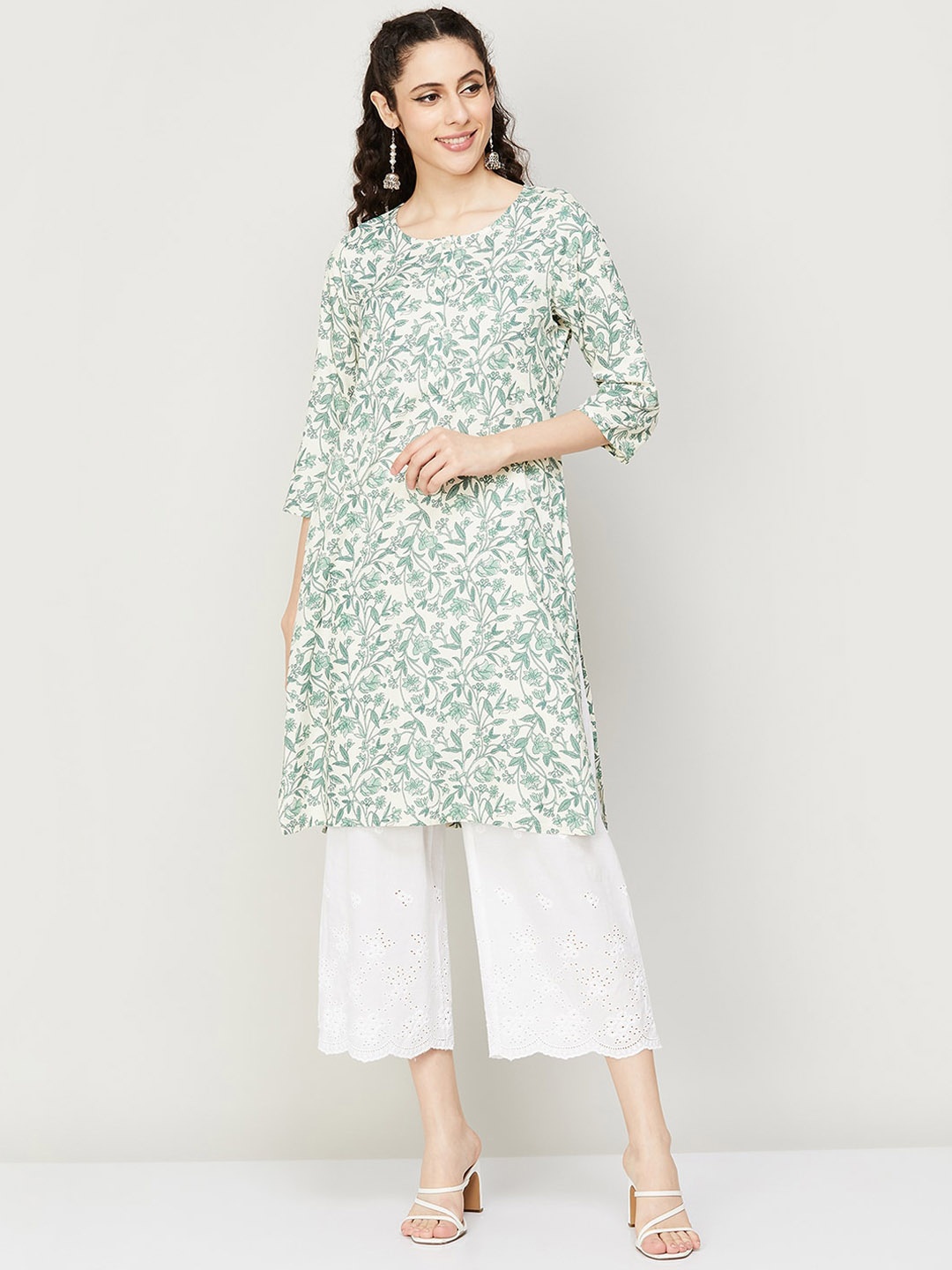 

Melange by Lifestyle Floral Printed Straight Kurta, Grey