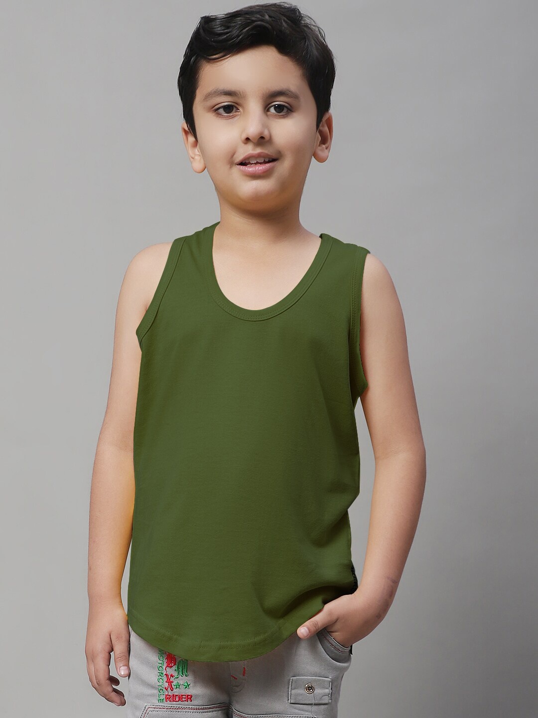 

Friskers Boys Skin Friendly Pure Cotton Innerwear Vests, Olive